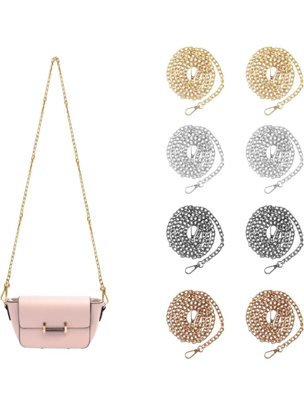 8 Pcs 47" Purse Chain Replacement - Wallet & Shoulder Bag Strap with Metal